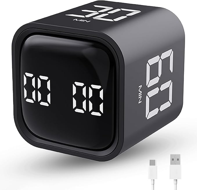 Productivity Timer Flip Gravity Sensor Cube Timer Countdown & Countup,Mute & Vibrate & Sound，5/10/30/60min & Custom Timing, Perfect for ADHD,Work,Learning,Kitchen Cooking