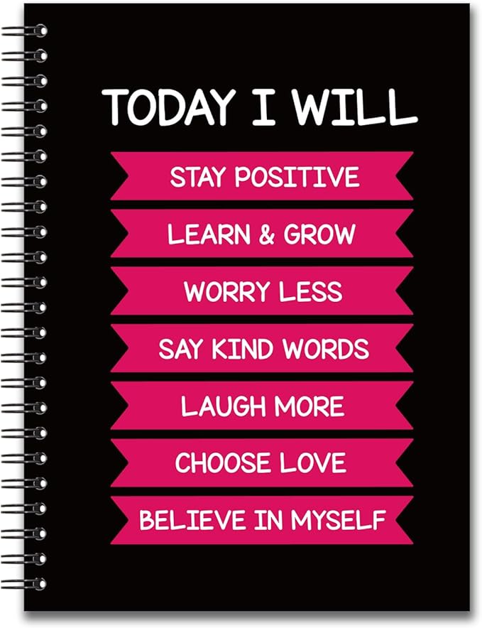 YAZMEEN Inspirational Blank Spiral Notebook（160 Pages） Today I Will Hardcover Notebook Mental Health Awareness Gift College Encouragement Gift Funny Journal Gift for Colleague Friend Teacher Student