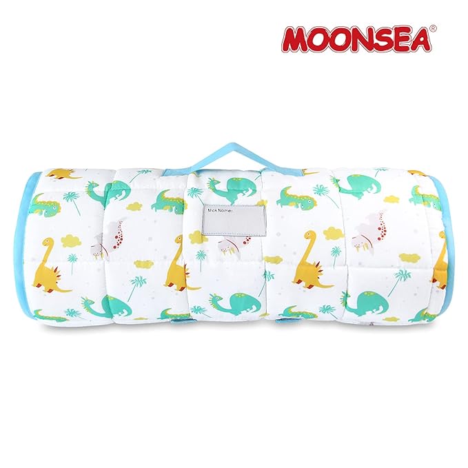 Moonsea Nap Mat for Toddlers Dinosaur and Fleece Minky Blanket, Lightweight Perfect for Kids Preschool, Daycare, Travel Sleeping Bag Boys Girls, 21" x 50" Fit on a Standard Cot