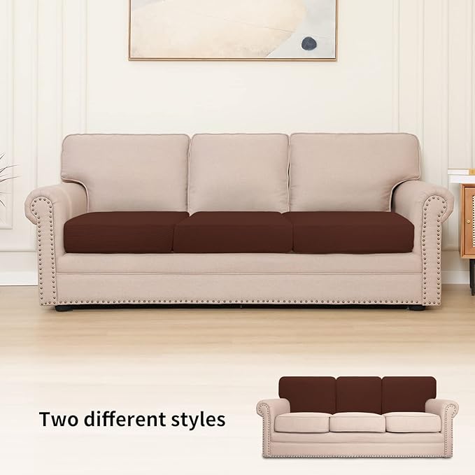 Easy-Going Stretch Individual Chair Couch Cushion Cover Sofa Cushion Furniture Protector Sofa slipcover Soft Flexibility with Elastic Bottom (3-Piece Sofa Cushion Cover, Coffee)