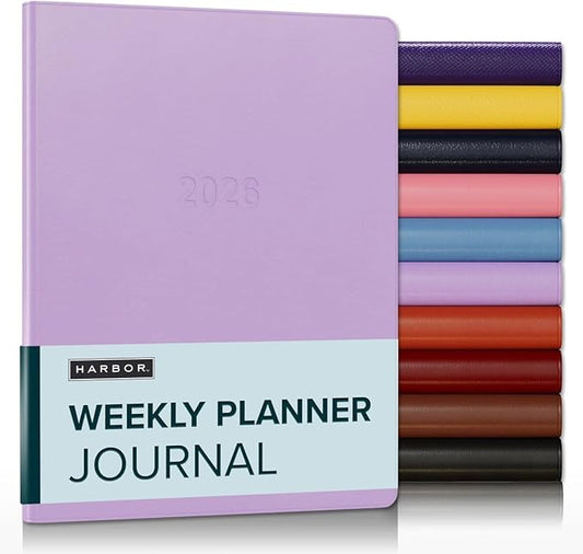 Harbor Weekly Journal Notebook Planner 2025-2026 - Lined, Durable Faux Leather, Softcover, 176 Quality Pages, For Men and Women, For Writing, Work & Travel, Cambridge Lavender - 9x7"