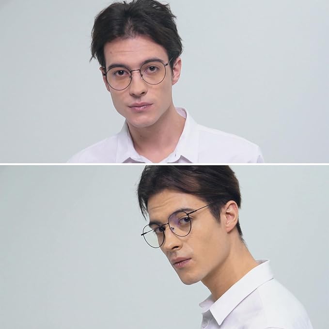 ANDWOOD Blue Light Blocking Glasses Women Men Small Face Computer Clear Bluelight Blocker Super Lightweight Metal Frame Round