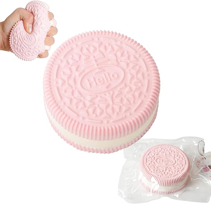 Squishy Toys, Taba Squishies Fidget Toys for Kids, Stress Balls for Adults, Sensory Toys for Autism, Squeeze Gifts, Anxiety Relief Party Favors for Girls & Boys (Large Pink Cookie)