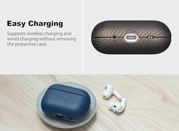 Leather Case - for AirPods Pro 2 Case Cover - Selected Skin-friendly Leather, Carbon Fibre Texture, Handmade Drop Protective Hard Cover for AirPods Pro 2nd Generation Earbuds, Desert Titanium