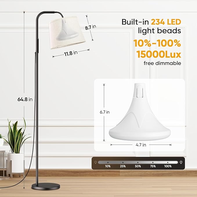 Light Therapy Lamp, 10000 Lux Daylight Lamp with Remote & Touch Control, Adjustable Color/Brightness/Timer, Therapy Light Floor Lamp with Linen Shade for Bedroom, Office, Living Room