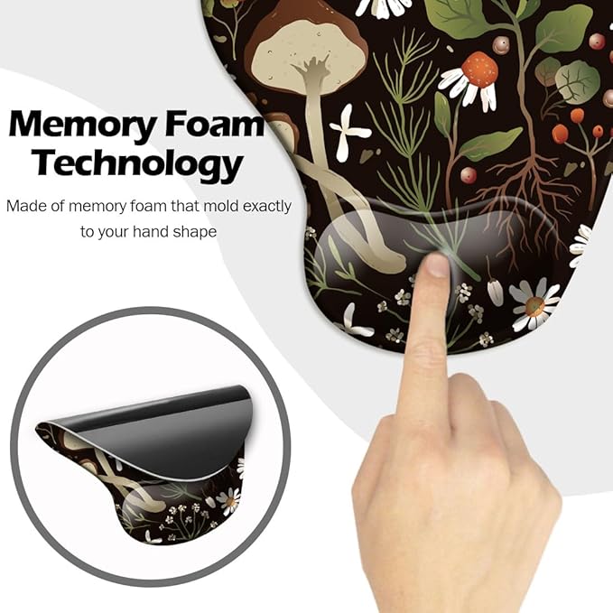 Ergonomic Mouse Pad with Wrist Support and Coaster,Mouse Pads with Non-Slip PU Base for Home Office Working Studying Easy Typing & Pain Relief Daisy