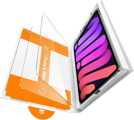 iGluz 2 Pack for iPad Mini 8.3"(A17 Pro 7th/6th Gen 2024/2021) 9H+ Tempered Glass Screen Protector with Easy-Install Box[12FT Grade Shatterproof] Apple Pencil Compatible,HD Clarity,Scratch Resistant