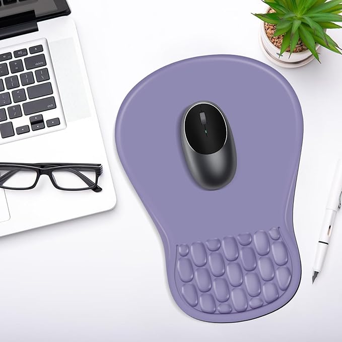 Ergonomic Mouse Pad with Wrist Rest Support, Mousepad with Comfortable Memory Foam Wrist Rest and Non-Slip PU Base for Pain Relief, Computer, Laptop, Office, Home (Purple)