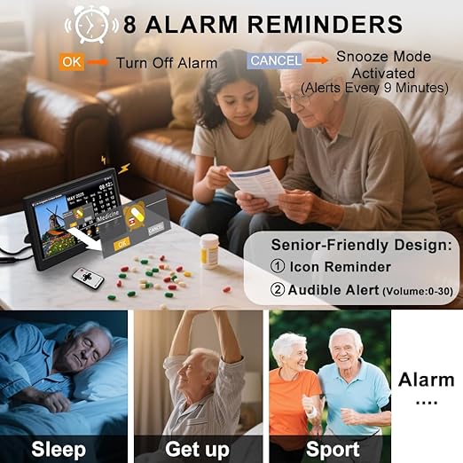 2025 New Digital Clock with Temperature/Humidity & Weather Forecast, Auto Time Sync Large Display, Custom Alarms & Medication Reminders, Ideal for Elderly(Black, 10.1-Inch)