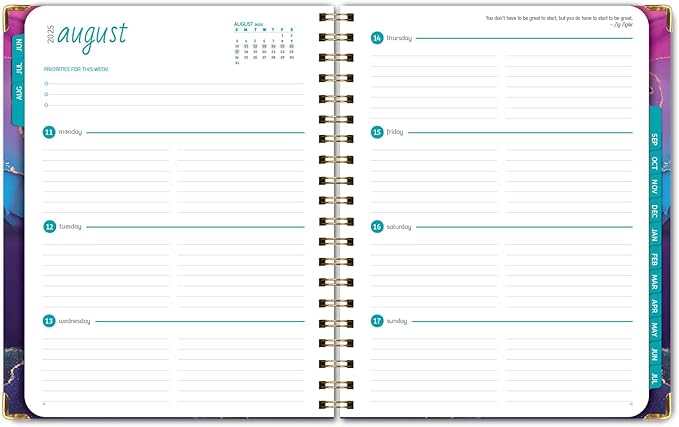 HARDCOVER Academic Year 2025-2026 Planner: (June 2025 Through July 2026) 8.5"x11" Daily Weekly Monthly Planner Yearly Agenda. Bookmark, Pocket Folder and Sticky Note Set (Pink Purple Marble)