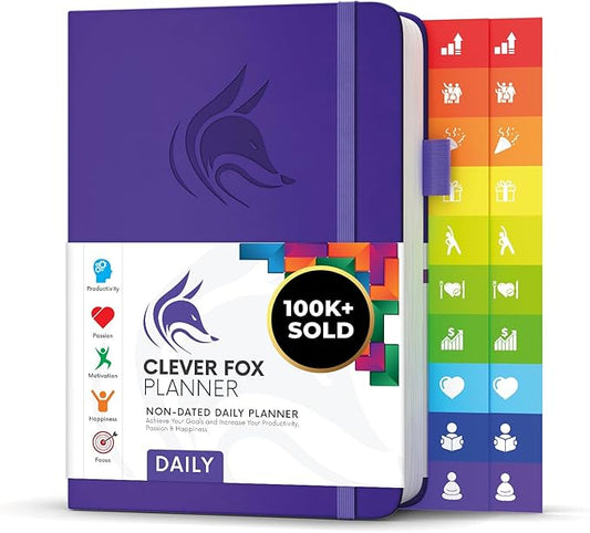 Clever Fox Daily Planner – Undated Planning Notebook with Hourly Schedule & To-Do List – Personal Day Task & Work Organizer, 6 Months (Purple)