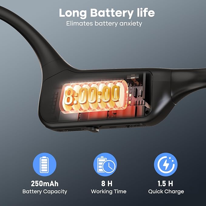 Bone Conduction Headphones, Wireless Bluetooth 5.3 Open-Ear Headphones with Mic, 10H Playtime Long Battery Life, Waterproof IPX6 Sport Headphones for Running, Cycling, Workout, Gift