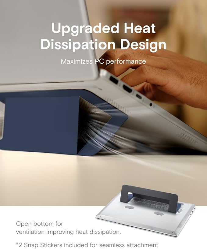 MOFT Laptop Stand for Desk, Adhesive Airflow Laptop Cooling Riser for Heat Dissipation with 2 Adjustable Viewing Angles, Foldable & Portable Computer Stand Compatible with Laptops 11"-16", Navy Blue