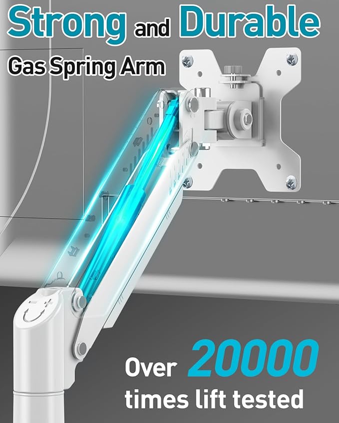 Single Monitor Arm Desk Mount Fits 13 to 32 inch Computer Screens, Holds 4.4 to 22lbs Display VESA Mount, Adjustable Monitor Stand with Clamp/Grommet Mounting Base, 75/100mm Bracket, White, Freelift