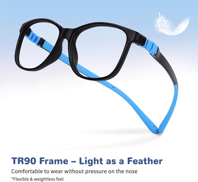 BiBiBear Toddler/Kids/Teens Glasses - Unbreakable TR90 Frame, 180° Flexible, Lightweight & Safe Glasses for Kids Age 2-15
