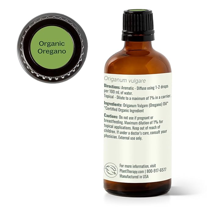 Plant Therapy Organic Oregano Essential Oil 100% Pure, USDA Certified Organic, Undiluted, Natural Aromatherapy, Therapeutic Grade 100 mL (3.3 oz)