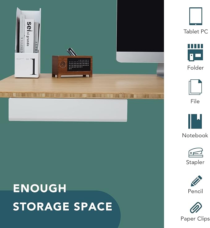 FLEXISPOT Under Desk Drawer 17.7in Wide Pull-Out Drawer for Storage Slide-out Under Desk Organizer for Office Home(L, White)