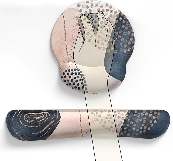 Ergonomic Boho Mouse Pad with Wrist Support Gel and Keyboard Wrist Rest, Non-Slip Pu Base Gaming Kawaii Cute Mouse Pad for Boho Office Decor, Easy Typing & Pain Relief