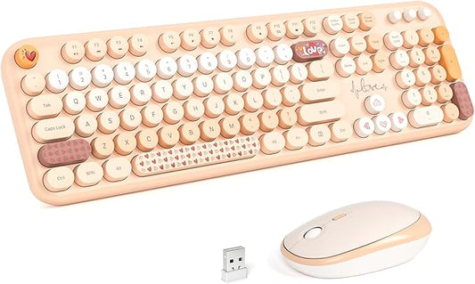 KNOWSQT Wireless Keyboard and Mouse Combo - Lovely Milktea Rainbow Full-Sized Typewriter Colorful Keyboards, Round Keycap USB Plug Play Retro Cute Keyboards for Windows, Laptop, PC, Desktop, Computer