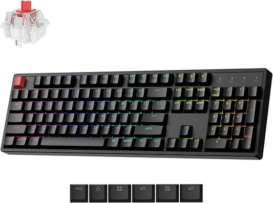 Keychron K10 Full Size 104 Keys Bluetooth Wireless/USB Wired Mechanical Gaming Keyboard for Mac with Keychron Super Red Switch/RGB Backlight/Computer Keyboard for Windows, Aluminum Frame(Version 2)