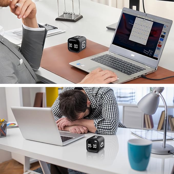 Gravity Cube Timer, Productivity Sensor Flip Kitchen Large LED Display Adjustable Sound Alarm Vibration High Low Volume Custom Modes Kids Study Students Office Exercise Skincare