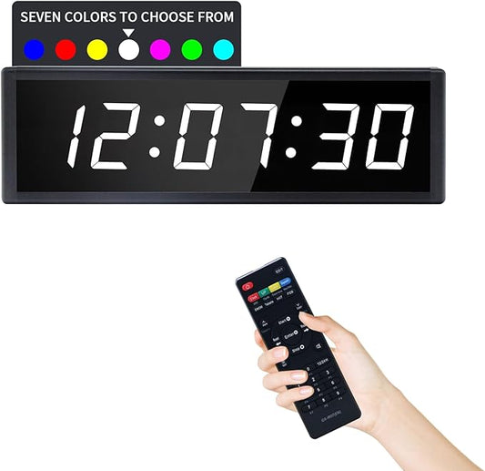 Large Digital Wall Clock with Remote Control, LED Stopwatch Timer, Countdown,Count Up, 12/24 Hour Switchable Time Clock for Home Gym Living Room Office Garage Decor (RGB, 15.2" x 4.5")