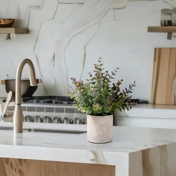 2 Pack Small Fake Plants Christmas Plants Eucalyptus Potted Artificial Plants for Home Indoor Fireplace Mantel Shelf Desk Home Bathroom Farmhouse Room Coffee Christmas Table Decor Xmas Decor (Purple)