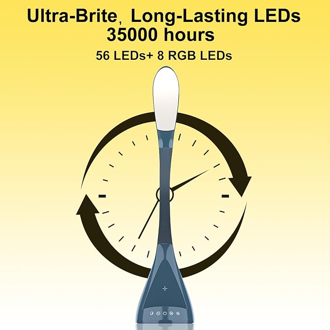 50W Ultra-Flexible LED Desk Lamp with 16 Lighting Modes/Adjustable White/Warm/RGB + Sleep Mode Qi Wireless Charging, 24/7 use No overheatin，for Office/Reading/Architect Lamp