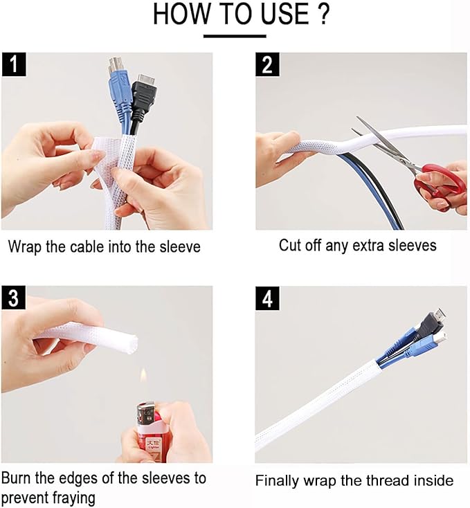 Pet Proof Split Cable Sleeve Organizer - Cord Cover Protector for Desk, Hide Wires from Cats Chewing, Computer Cord Management (3/4inch-5ft, 2Pcs, White)