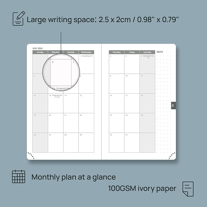POPRUN Weekly Planner 2026 Pocket Size Calendar (4" x 6.25") 12 Months Notebook with Horizontal Layout, Leather Soft Cover, Inner Pocket, 100GSM Thick Paper, Pen Holder - Brown