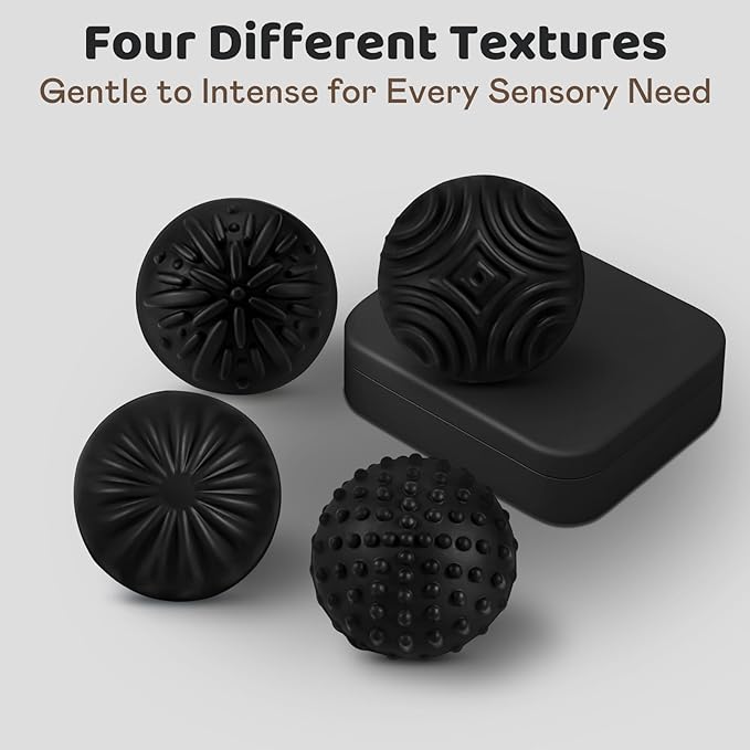 Magnetic Sensory Fidget Balls – 4PC Medium Weighted Textured Silicone Stress Relief Toys for Adults & Teens with ADHD, Autism, Anxiety – Quiet Magnet Fidgets for Desk, Travel, Office & Gifts