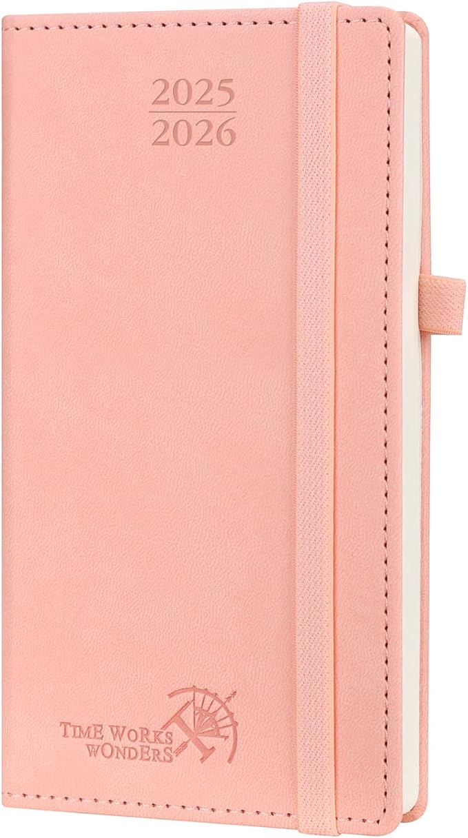POPRUN Pocket Planner 2025-2026 (Slim Size 3.5'' x 6.5'') 17 Months Academic Calendar (Aug.2025 - Dec.2026), Weekly Appointment Book with Vegan Leather Hard Cover - Pink