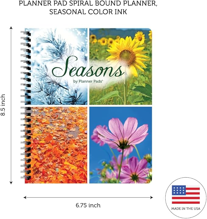 Planner Pad Spiral Bound January-December 2026/ Calendar Year 6 3/4" x 8 1/2" Medium 3-Tier Funnel Down 12 Month Organizer, Seasonal Color Ink