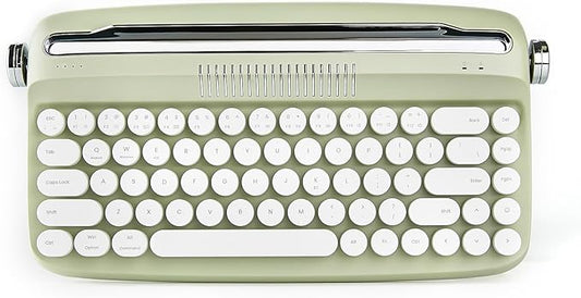 YUNZII Upgraded Wireless Typewriter Keyboard, Retro Aesthetic with Integrated Stand,Cute Round Keycaps, USB-C/Bluetooth Connection for Table, Phone, PC and Win/Mac/Android (B307, Sweet Mint)