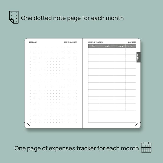 POPRUN Pocket Monthly Planner 2025-2026 (Pocket- 4''x 6.25''Soft Leather Cover) - 18 Month Calendar Book for Purse (Jul.2025-Dec.2026), 100 GSM Thick Paper - Black