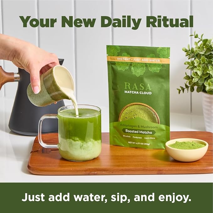 Rasa Matcha – Adaptogenic Mushroom-Boosted Matcha | Vegan, Keto, Ayurveda Wellness Tonic with Lion's Mane + Rhodiola (6 oz / 24 Servings)