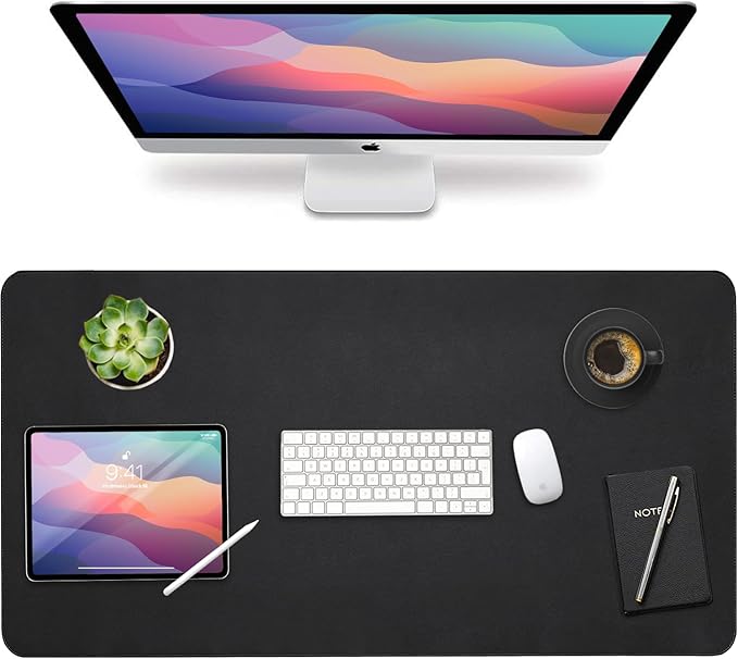 Vine Creations Leather Desk Mat Large 36" x 20", Desk Protector Mat, PU Leather Desk Pad, Non-Slip Large Mouse Pad, Desk Blotter, Desk Pads on Top of Desks, Home Office Desk Matt for Desktop (Black)