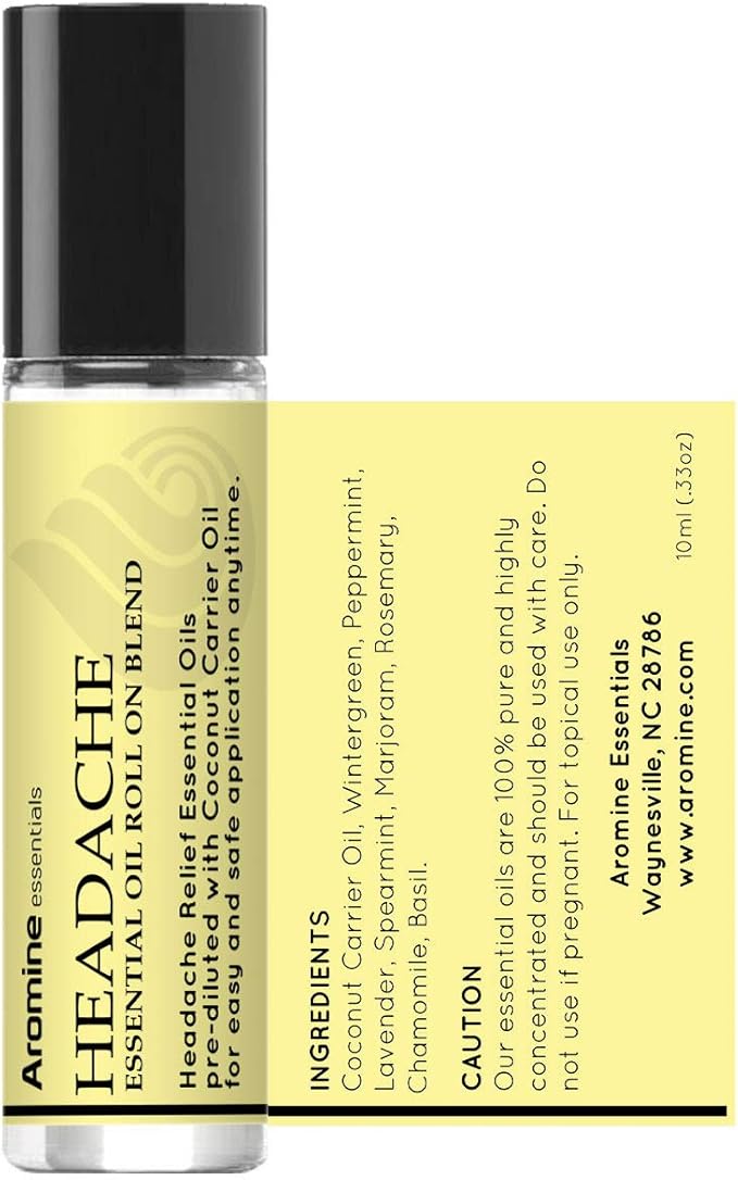 Headache Relief Essential Oil Roll On, Pre-Diluted 10ml (Pack of 2)