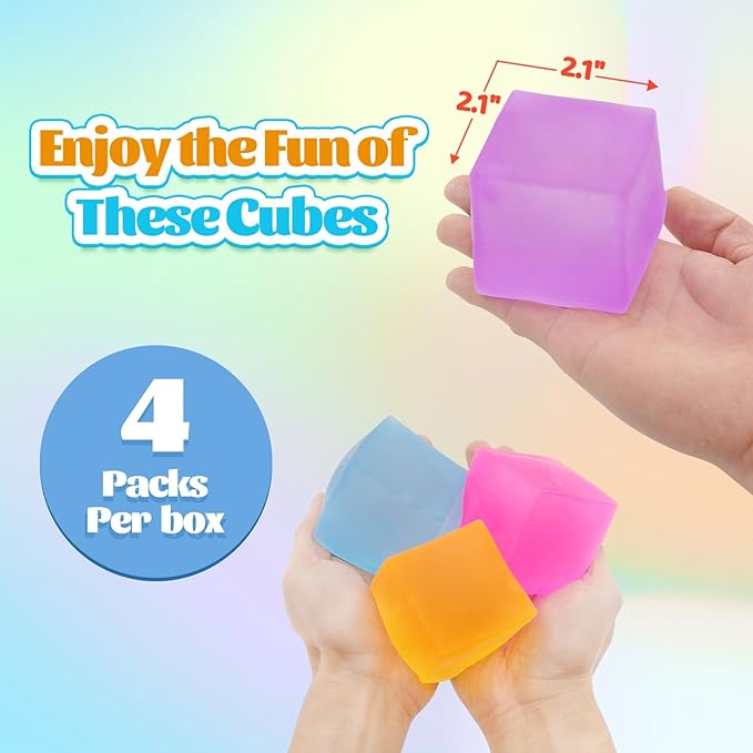4 Pack Stress Cube Fidget Toys Large Size Squishy Stress Balls for Adults Kids, Sensory Calming Toys Slow Rising for Relaxation, Squishies Anxiety Stress Relief Toy with Thick Substance