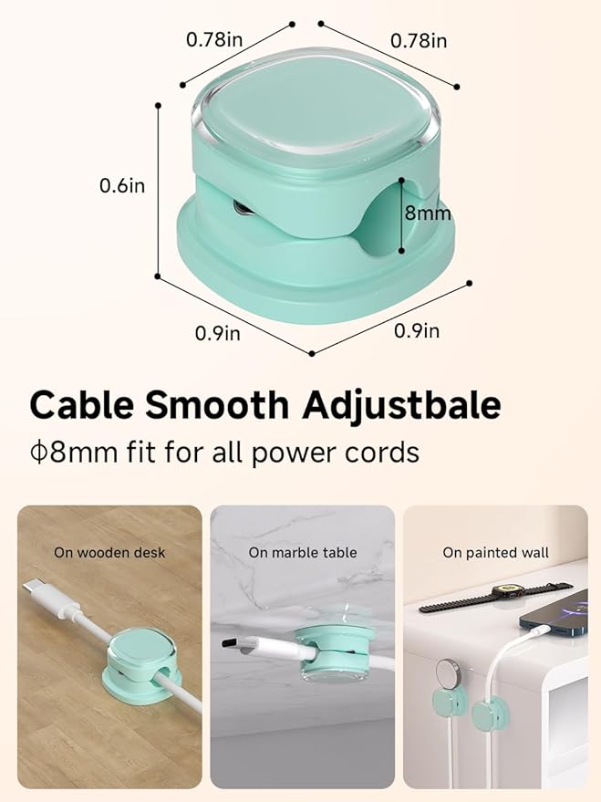 Magnetic Cable Clips, Adjustable Cord Holder Management, Adhesive Wire Keeper Organizer for Home Office Desk Phone PC Car Wall Desktop Nightstand Appliance (9-PCS Cyan)