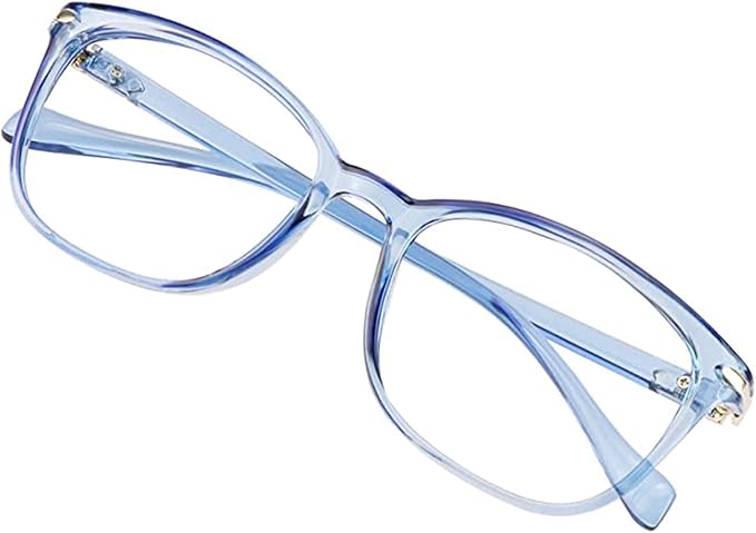 VisionGlobal Blue Light Blocking Glasses for Women/Men, Anti Eyestrain, Computer Reading, TV Glasses, Stylish Square Frame, Anti Glare(Clear Blue,+1.00 Magnification)