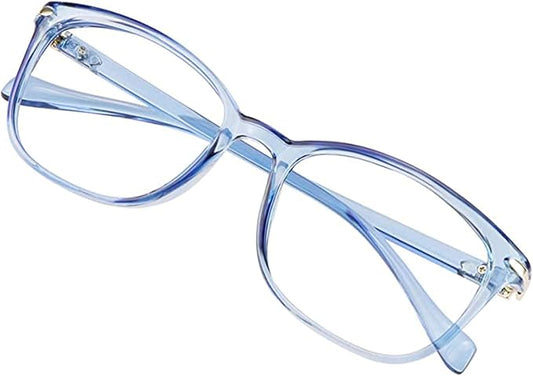 VisionGlobal Blue Light Blocking Glasses for Women/Men, Anti Eyestrain, Computer Reading, TV Glasses, Stylish Square Frame, Anti Glare(Clear Blue,+4.25 Magnification)