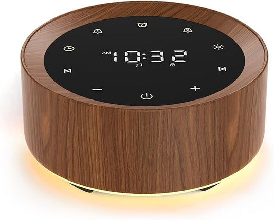 White Noise Sound Machine Alarm Clock 7 Color Night Light Sound Machine for Adult/Baby 20 Soothing Sound 31 Level Volume 6 Level Screen Brightness 5 Timer Set Memory Function Touch Control Wood Grain