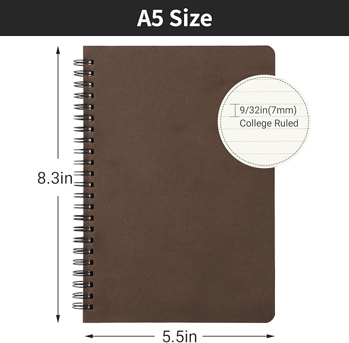 EUSOAR Hardcover Spiral Lined Notebook, A5 1pack 5.5"X8.3" 160 Pages College Ruled Travel Writing Notebooks Journal, Memo Notepad Sketchbook, Students Office Business Subject Diary Book Journal