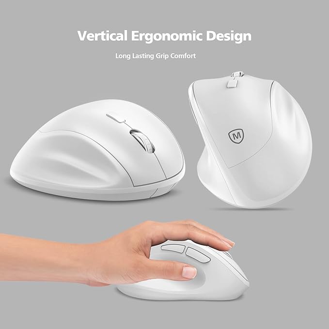 Ergonomic Wireless Mouse 2025 New Updated Smaller with USB-A Receiver for PC Computer, Laptop and Desktop, Ergo Mouse Vertical with Silent Clicks Long Battery Life, Up to 1600 DPI, White