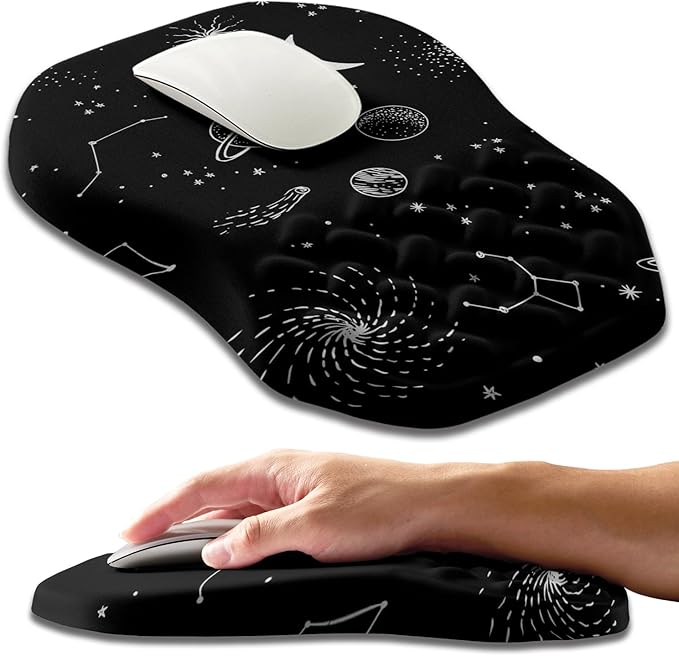 Ergonomic Slope Mouse Pad Wrist Support, Wrist Rest Mousepad for Carpal Tunnel Pain Relief with Massage Bulge and Slow Rebound Memory Foam (12x8 inch, Galactic System)