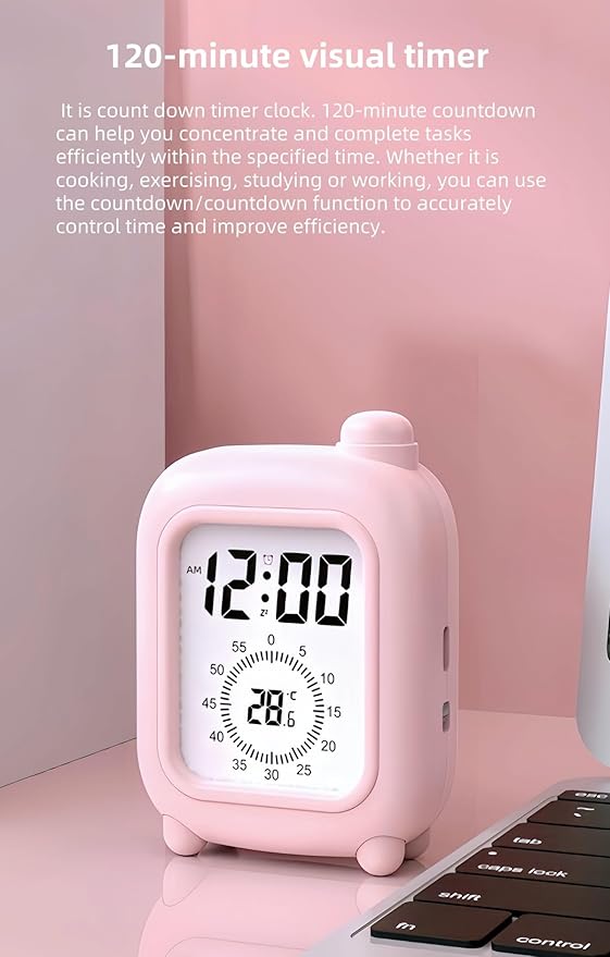 Visual Timer Clock, Digital Alarm Clocks with Temperature Display, Countdown, Date Display, Creative Learning Gifts for Children, Suitable for Gym, Study Rooms, Office and Kitchen