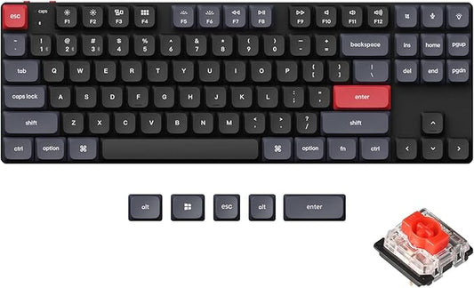 Keychron K1 Pro QMK/VIA Ultra-Slim Wireless Bluetooth/Wired USB Custom Mechanical Keyboard for Mac Windows Linux, TKL Layout Double-Shot PBT Keycaps White LED Backlight Low-Profile Gateron Red Switch