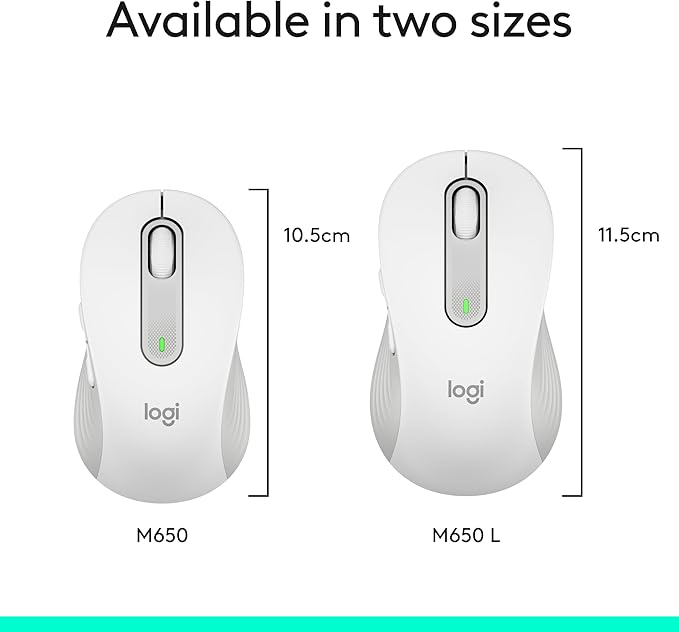 Logitech Wireless Mouse Signature M650 L Full Size - Large Hands, 2-Year Battery, Silent Clicks, Customizable Buttons, Bluetooth, PC/Mac/Chromebook - Off White, Right-Handed, Large