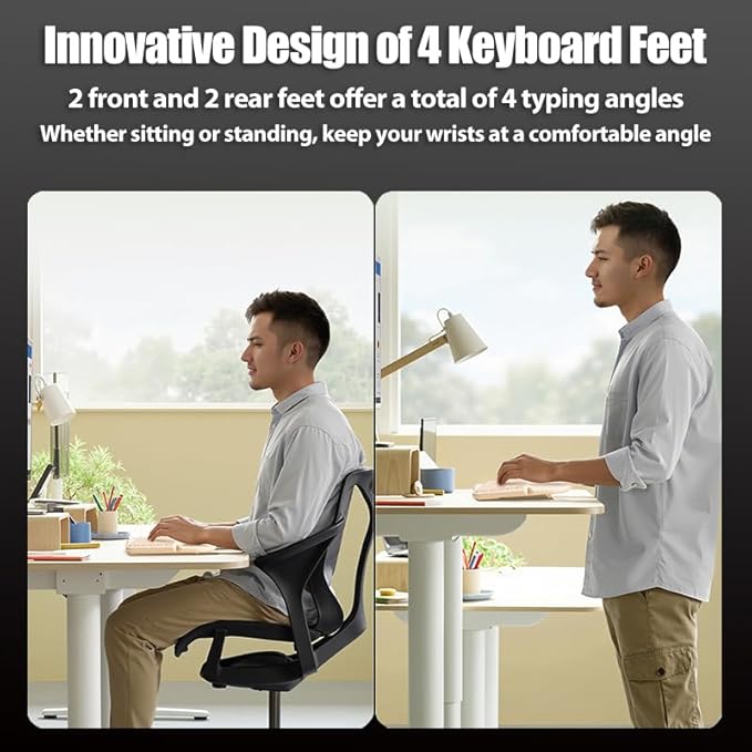 Bow Split Ergonomic Keyboard Wireless with Cushioned Wrist & Palm Rest, Wireless 2.4G/Bluetooth/Wired USB-C, Comfortable Natural Typing, Compatible with Windows/Mac/PC/Laptop, Space Grey